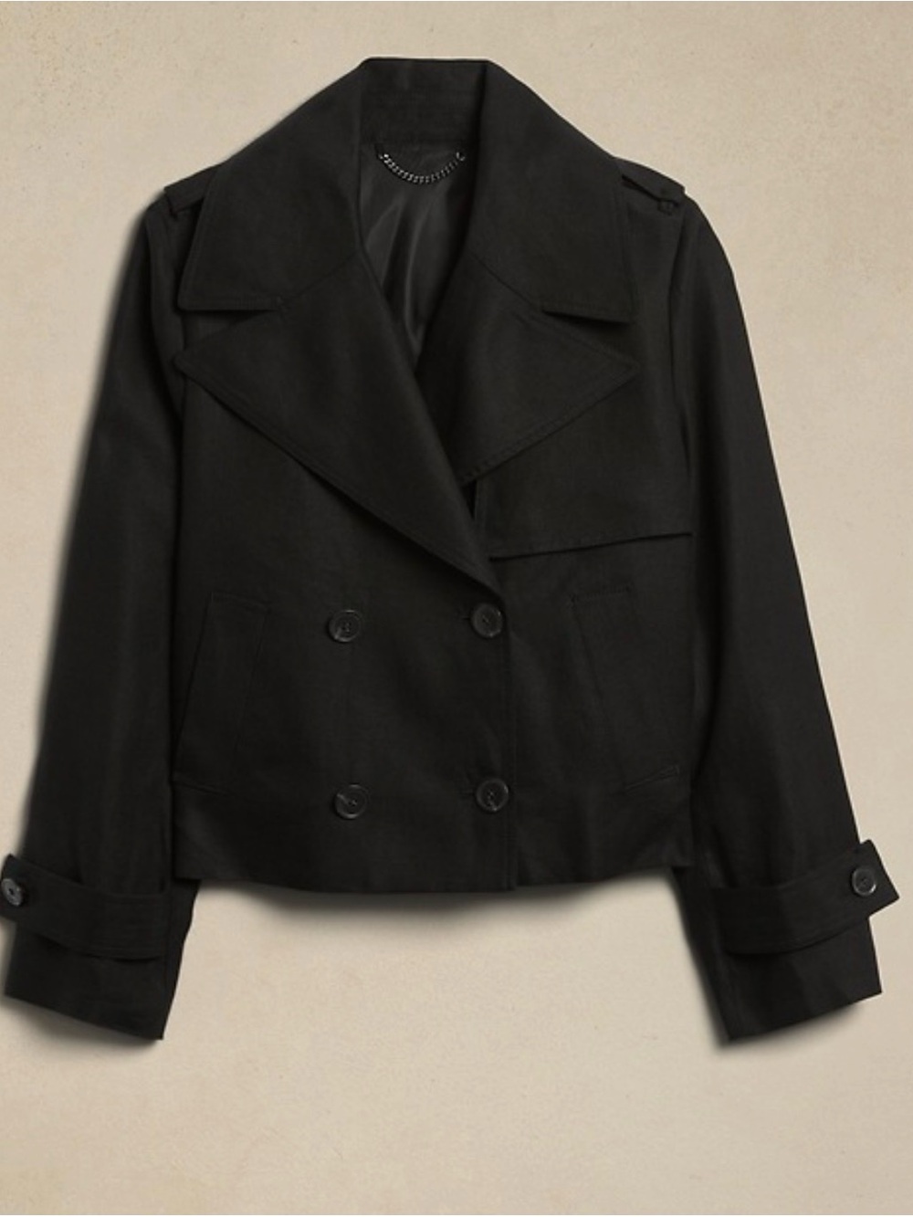 Banana Republic Black Double-Breasted Cropped Trench Jacket Minimalist Quiet Lux